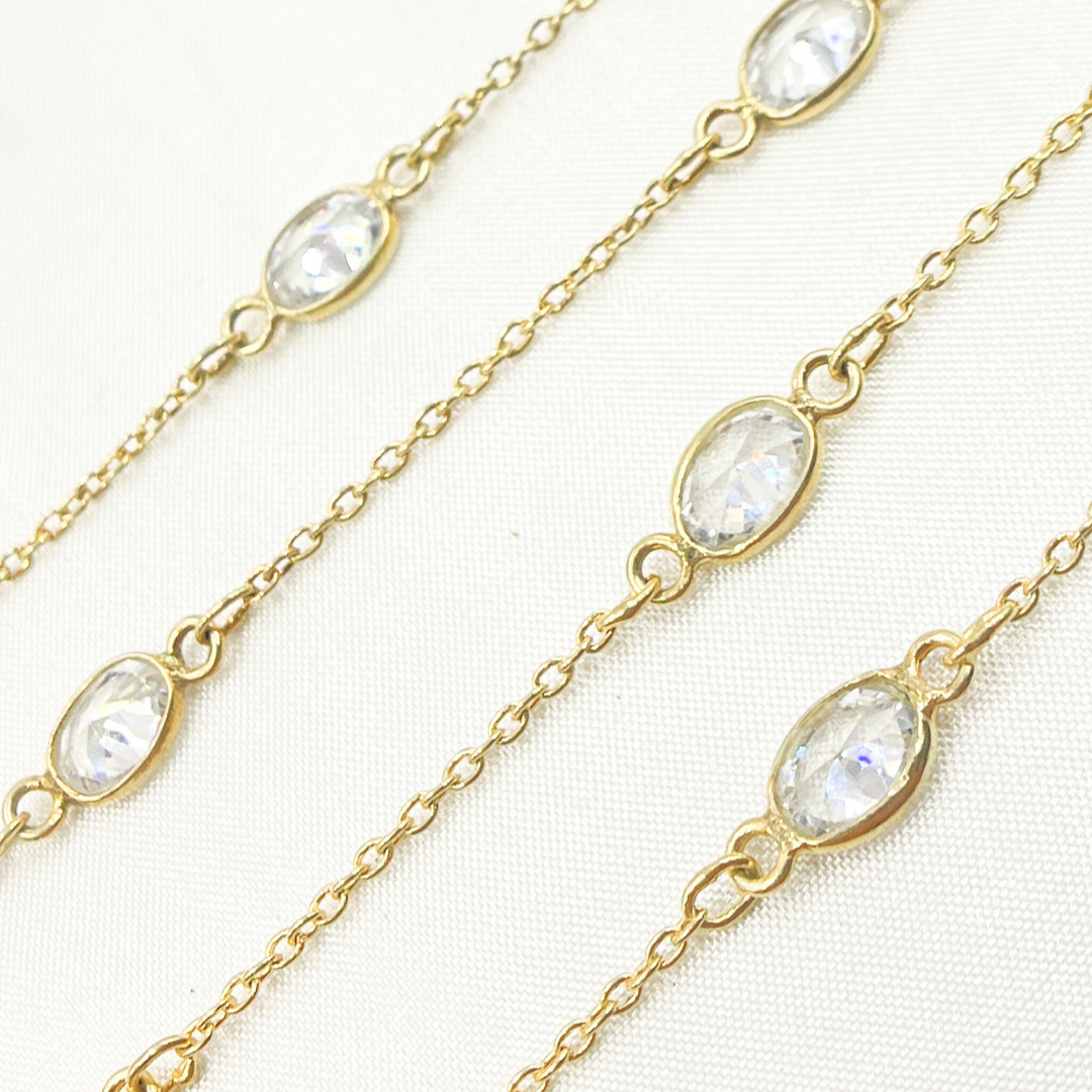 Cubic Zirconia Oval Shape Connector With Chain