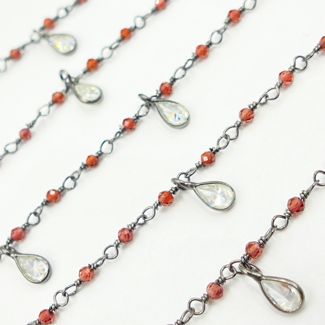 Garnet & CZ Dangle Oxidized Wire Chain