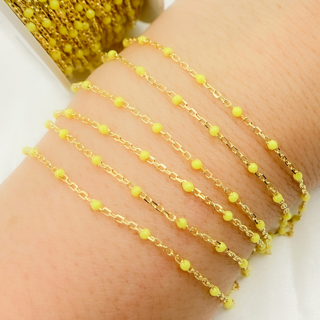 Gold Plated Sterling Silver Enamel Yellow Color Cable Chain