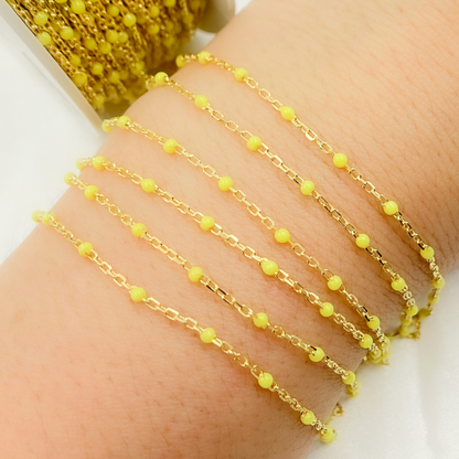 Gold Plated Sterling Silver Enamel Yellow Color Cable Chain