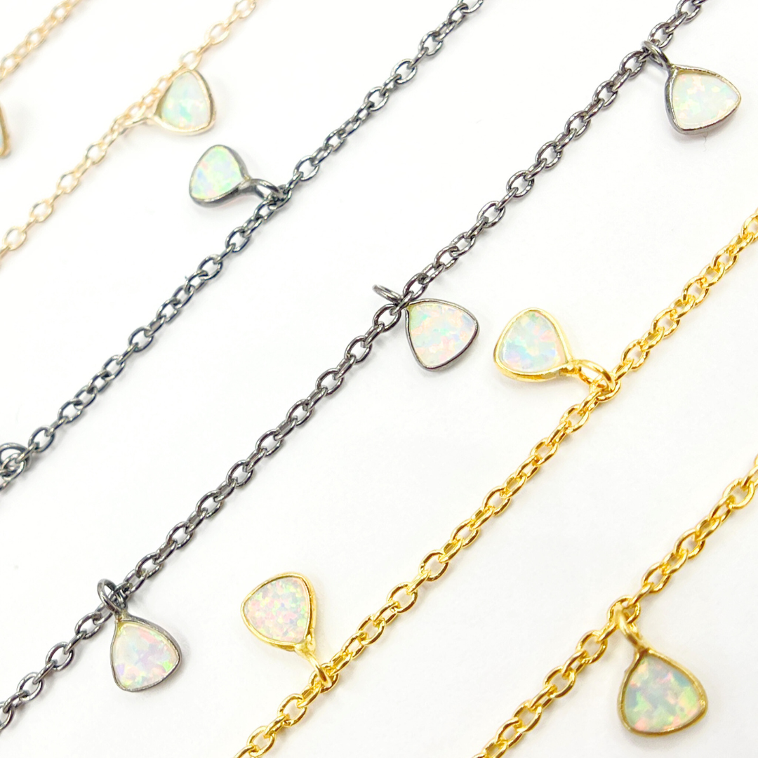 Created White Opal Triangle Shape Dangle Chain