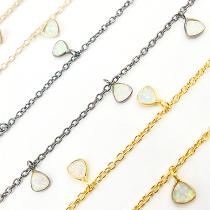 Created White Opal Triangle Shape Dangle Chain