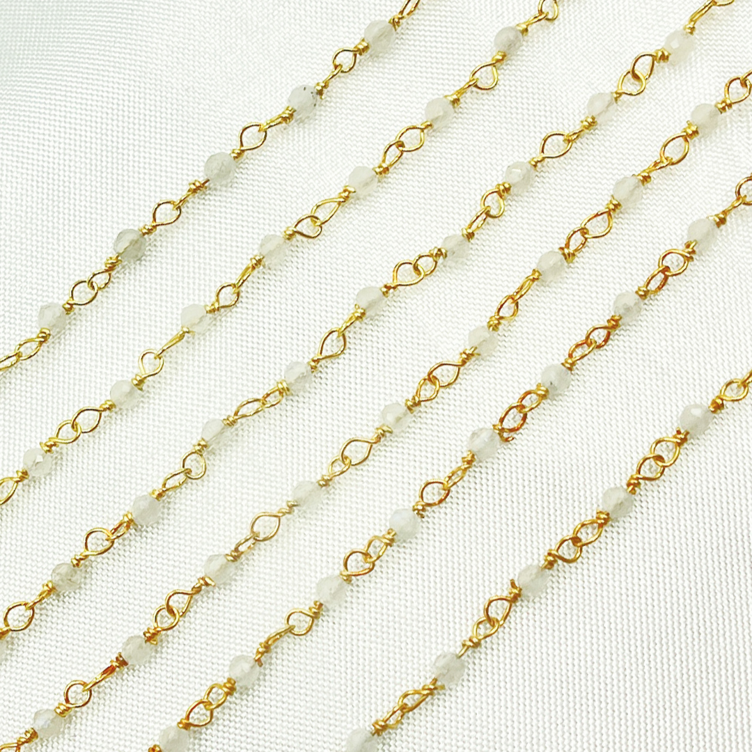 Moonstone Wire Wrap Chain made with Gold Plated 925 Sterling Silver.