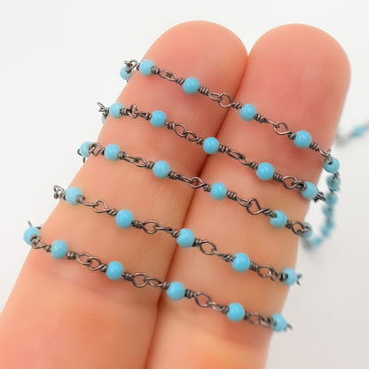 Turquoise Wire Wrap Chain made with Black Rhodium 925 Sterling Silver