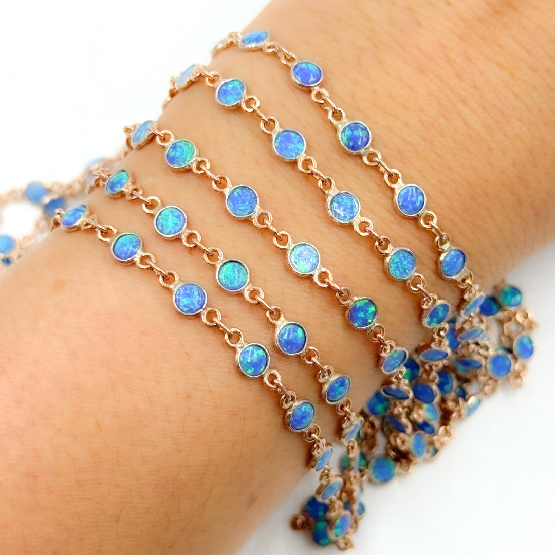 Created Blue Opal Round Shape Connected Chain.