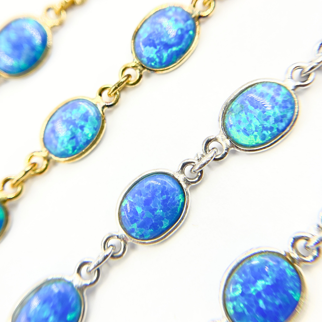 Created Blue Opal Oval Shape Connected Chain.