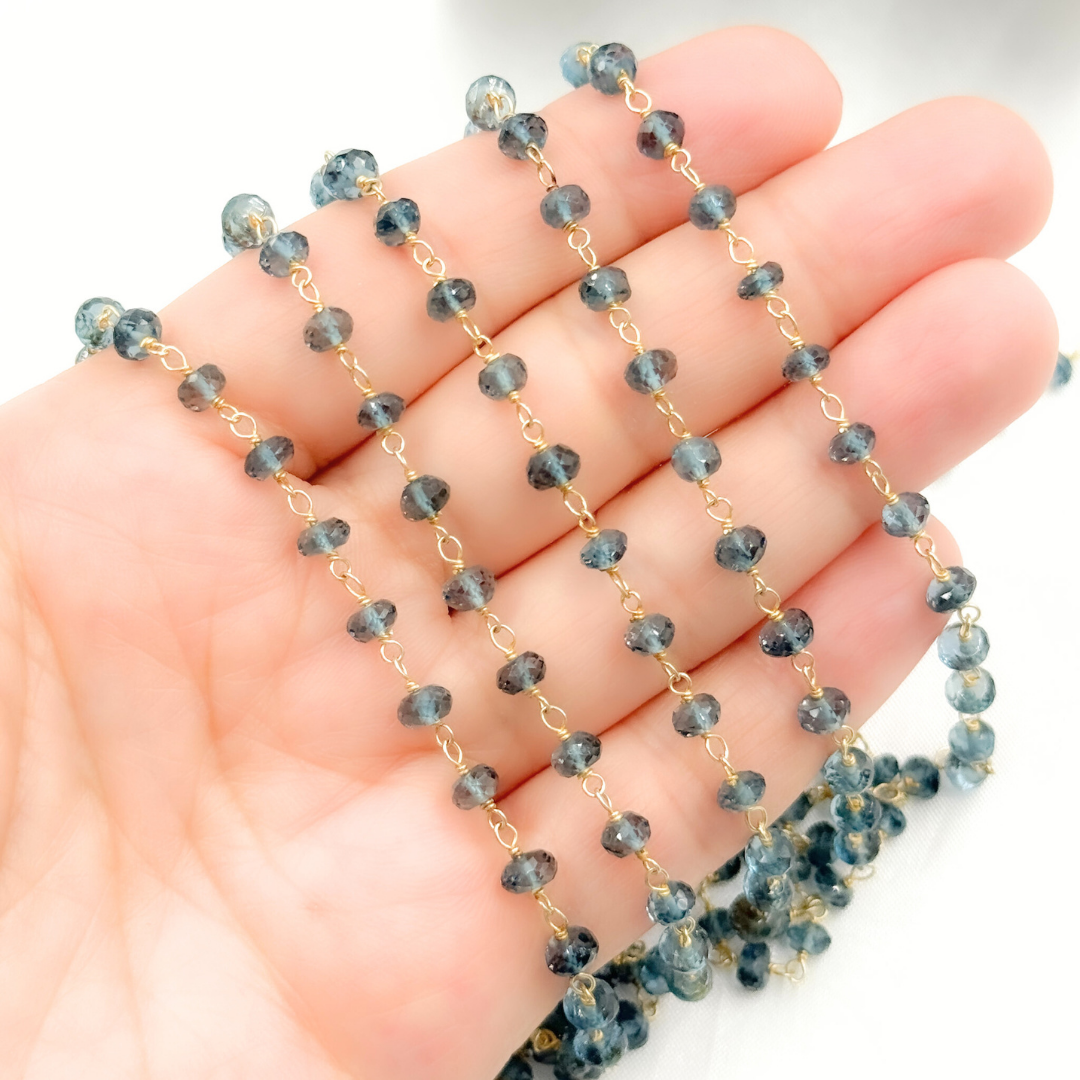 London Blue Topaz Gold Plated 925 Sterling Silver Wire Chain