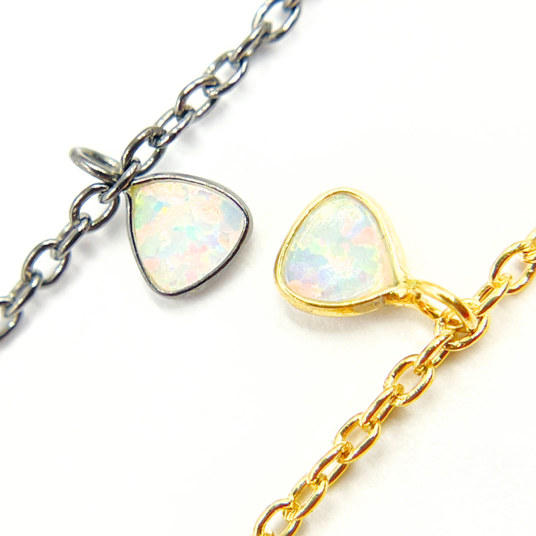 Created White Opal Triangle Shape Dangle Chain