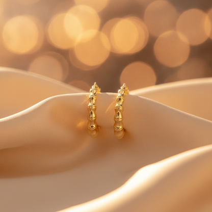 GER145. 14K Hollow Gold Textured Hoop Earrings