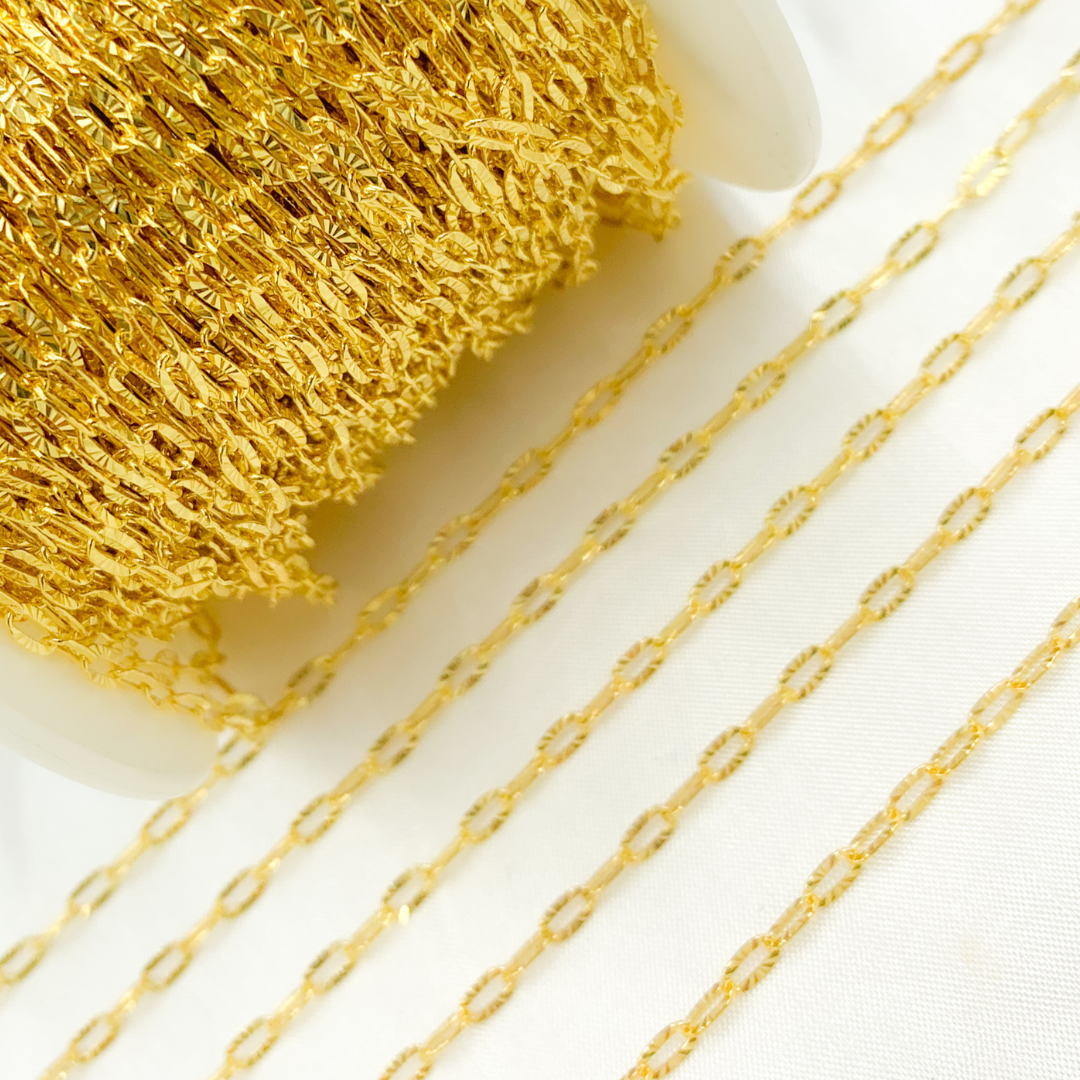Gold Plated 925 Sterling Silver Textured Oval Link Chain. 
