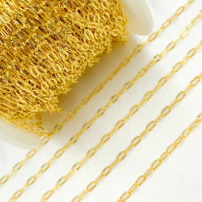 Gold Plated 925 Sterling Silver Textured Oval Link Chain. 