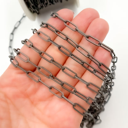 Black Rhodium Sterling Silver Matte Paperclip Chain