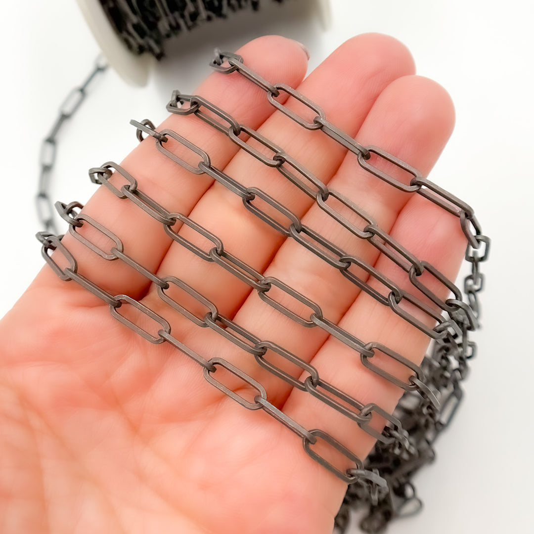 Black Rhodium Sterling Silver Matte Paperclip Chain