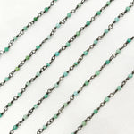 Load image into Gallery viewer, TRQ1. Black Rhodium 925 Sterling Silver and Natural Turquoise Wire Wrapped Bead Chain
