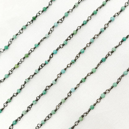 Black Rhodium 925 Sterling Silver and Natural Turquoise Wire Wrapped Bead Chain