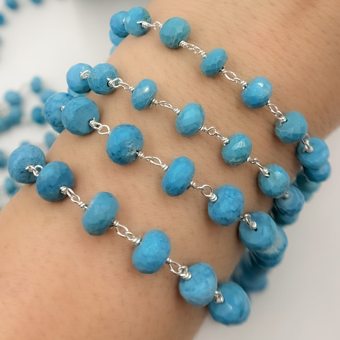 TRQ56. Turquoise Sterling Silver Wire Chain