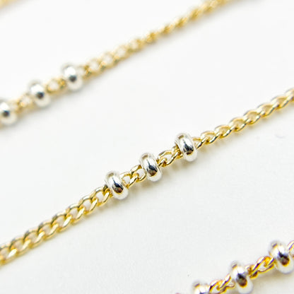 XM/S1327CF/29. 14k Gold Filled Curb Chain and 3 Sterling Silver Beads in Between