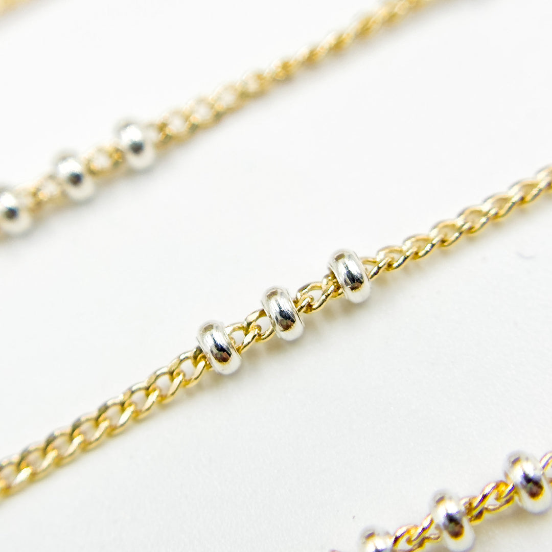 XM/S1327CF/29. 14k Gold Filled Curb Chain and 3 Sterling Silver Beads in Between