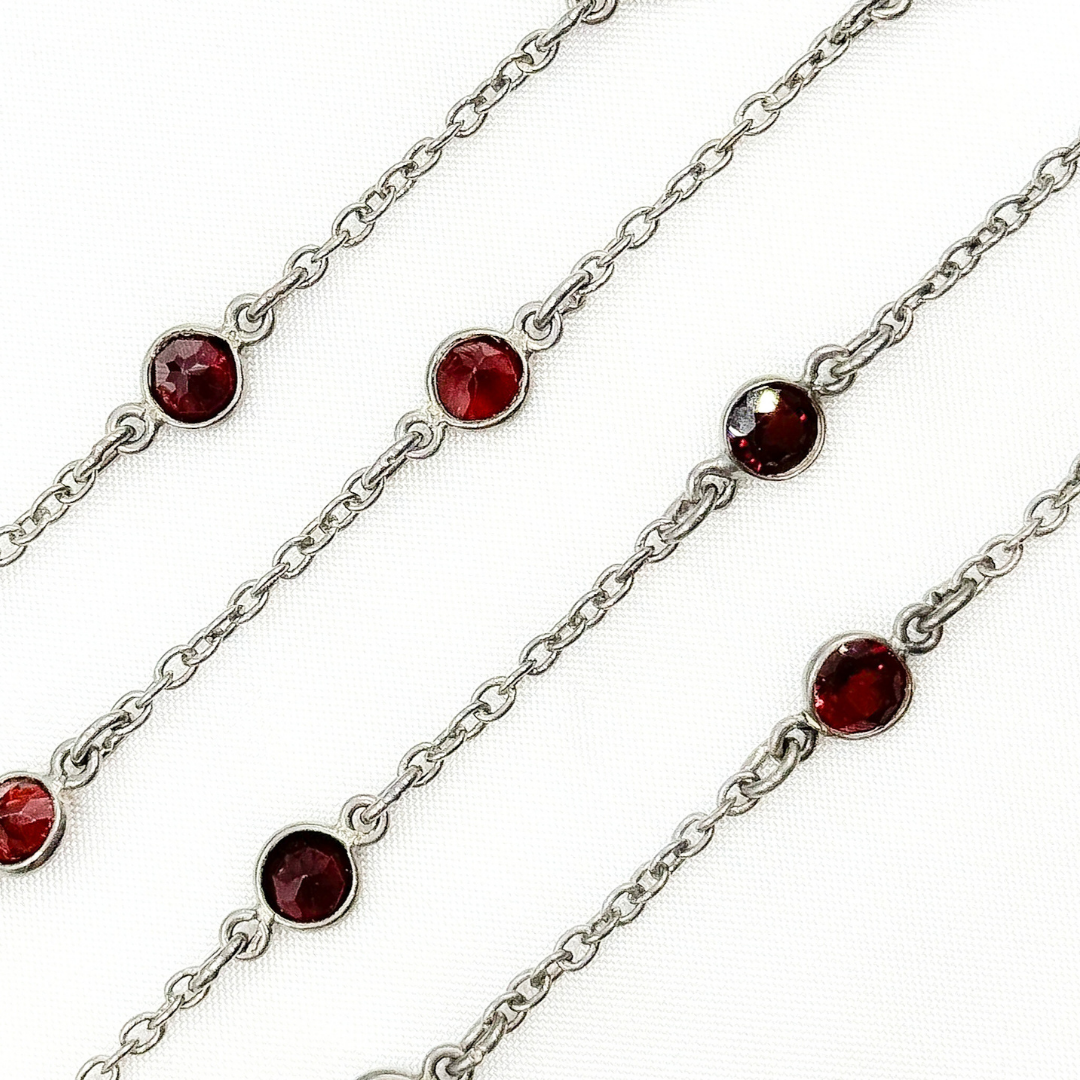 Garnet Round Shape Bezel Oxidized Wire Chain. GAR4