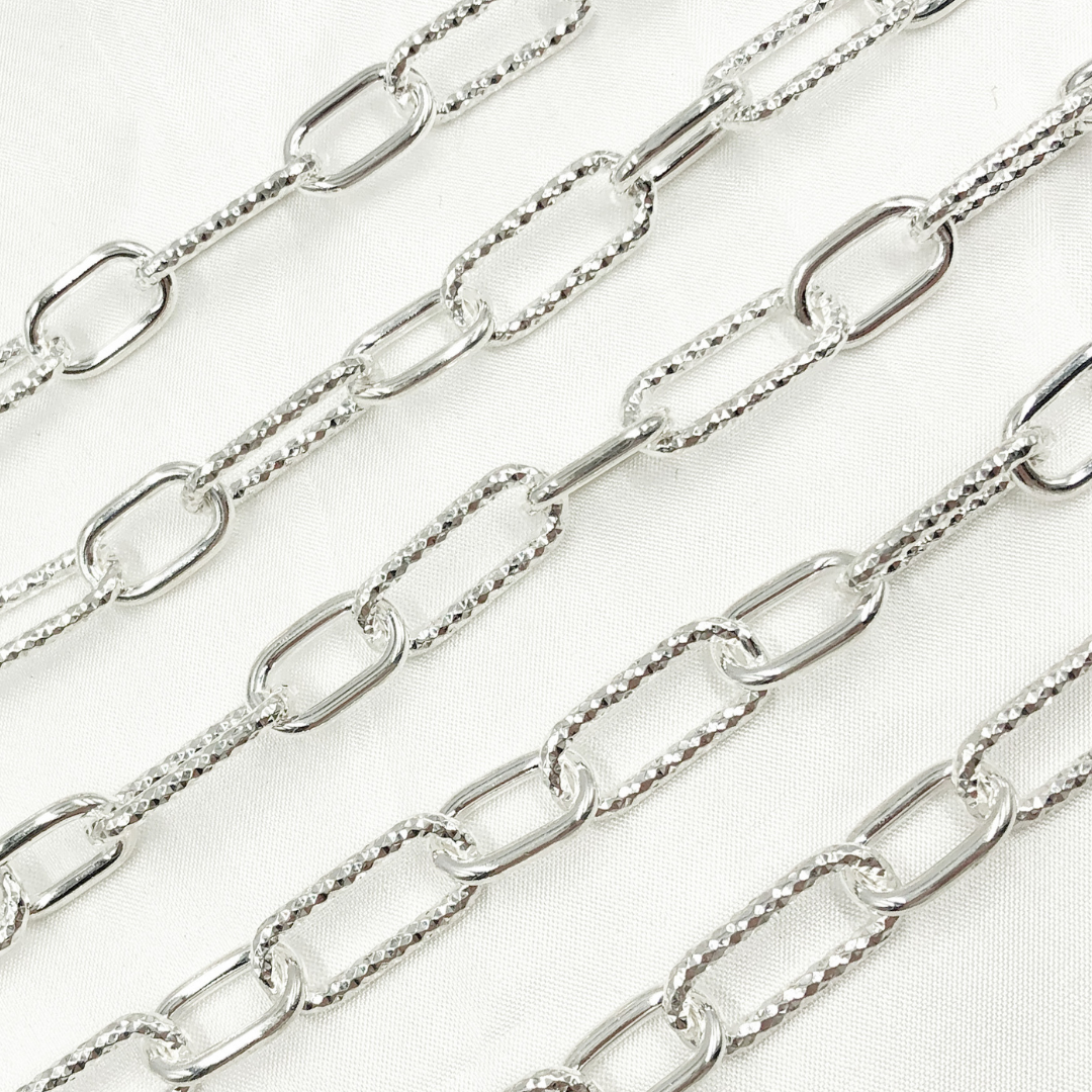 925 Sterling Silver Paperclip Smooth & Diamond Cut Link Chain. V150SS