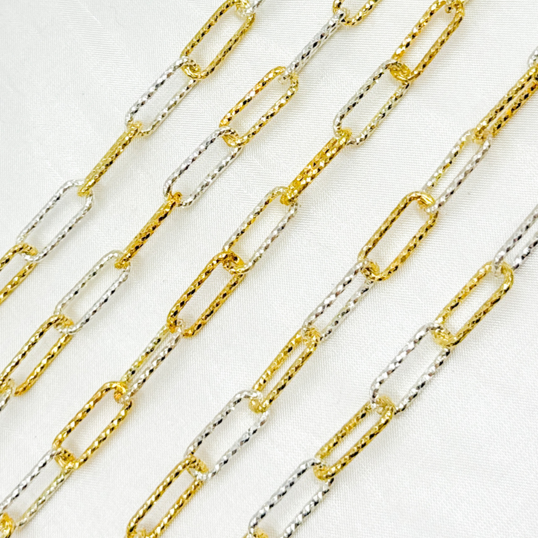 V10GS. Sterling Silver Paperclip Diamond Cut Gold Plated & Silver Link Chain