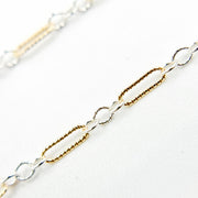 XM/1003K/SP. 14K Gold Filled and Sterling Silver Knurled Link Chain – Long & Short Pattern