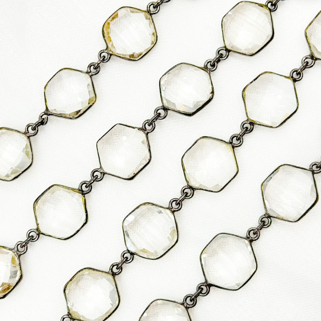 Crystal Hexagon Shape Bezel Oxidized Wire Chain.