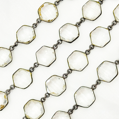 Crystal Hexagon Shape Bezel Oxidized Wire Chain.