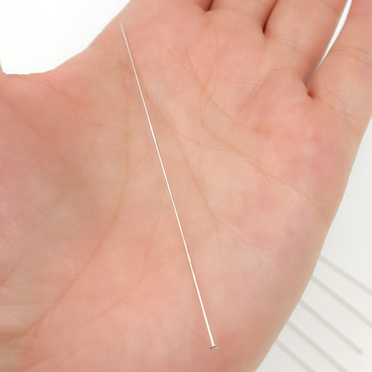 24 Gauge White Sterling Silver Flat 3 Inch Headpin