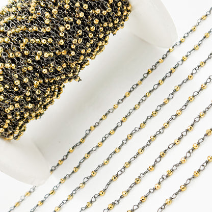 Black Rhodium Sterling Silver and Gold Pyrite Wire Wrapped Beads Chain