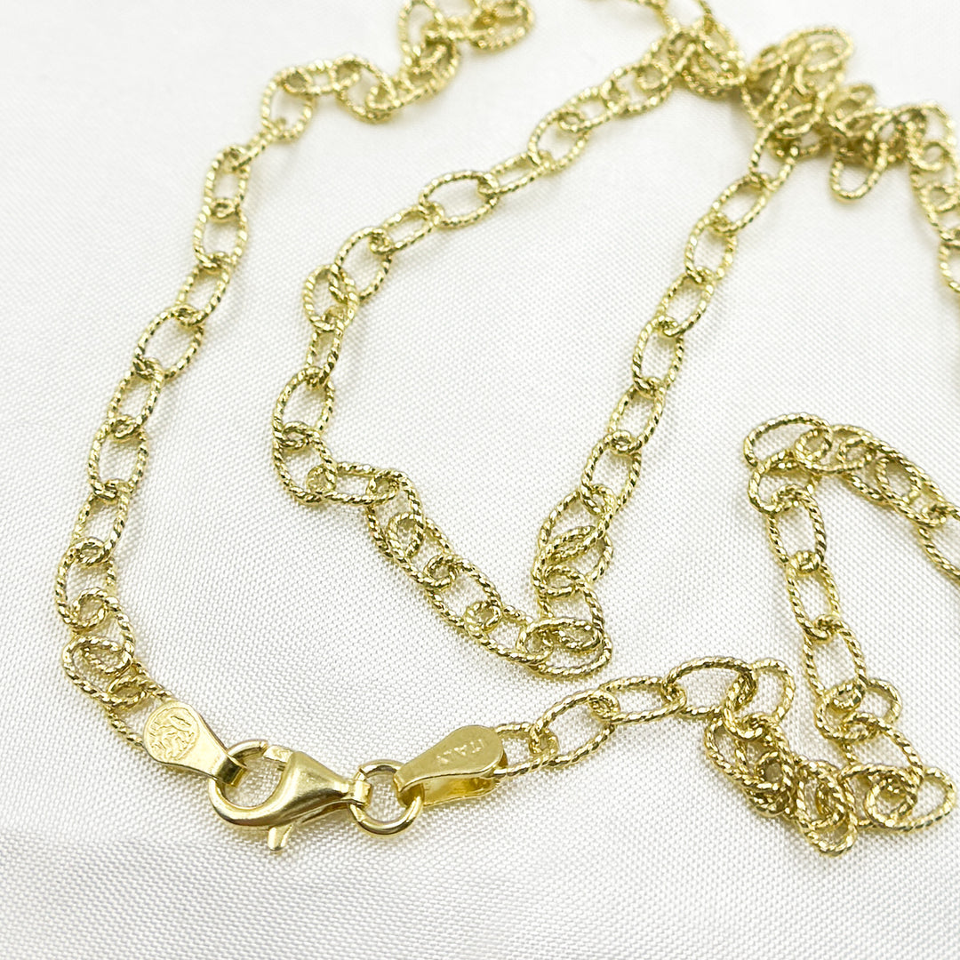 Gold Plated 925 Sterling Silver Textured Cable Necklace. 80GP