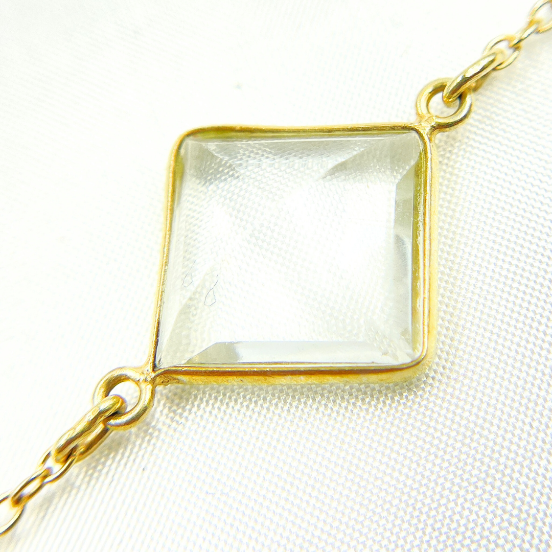 Crystal Rectangle Shape Bezel Gold Plated Wire Chain.