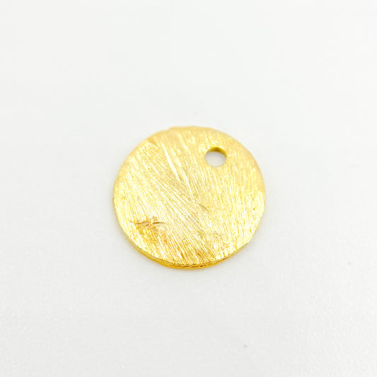 8MM Gold-plated sterling silver brushed round flat disc charm with a single hole