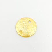 8MM Gold-plated sterling silver brushed round flat disc charm with a single hole