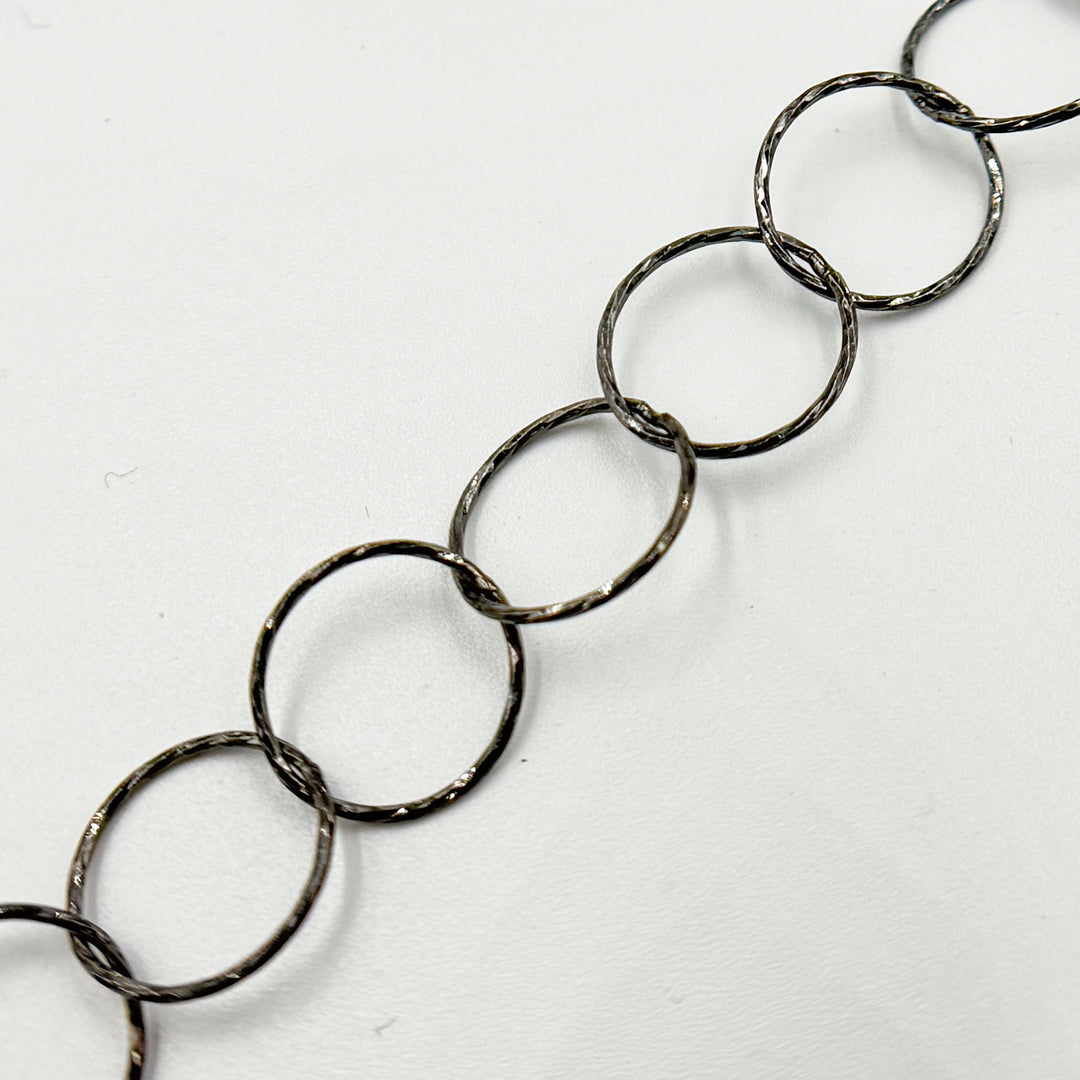 Black Rhodium Sterling Silver Diamond Cut Round Link Chain