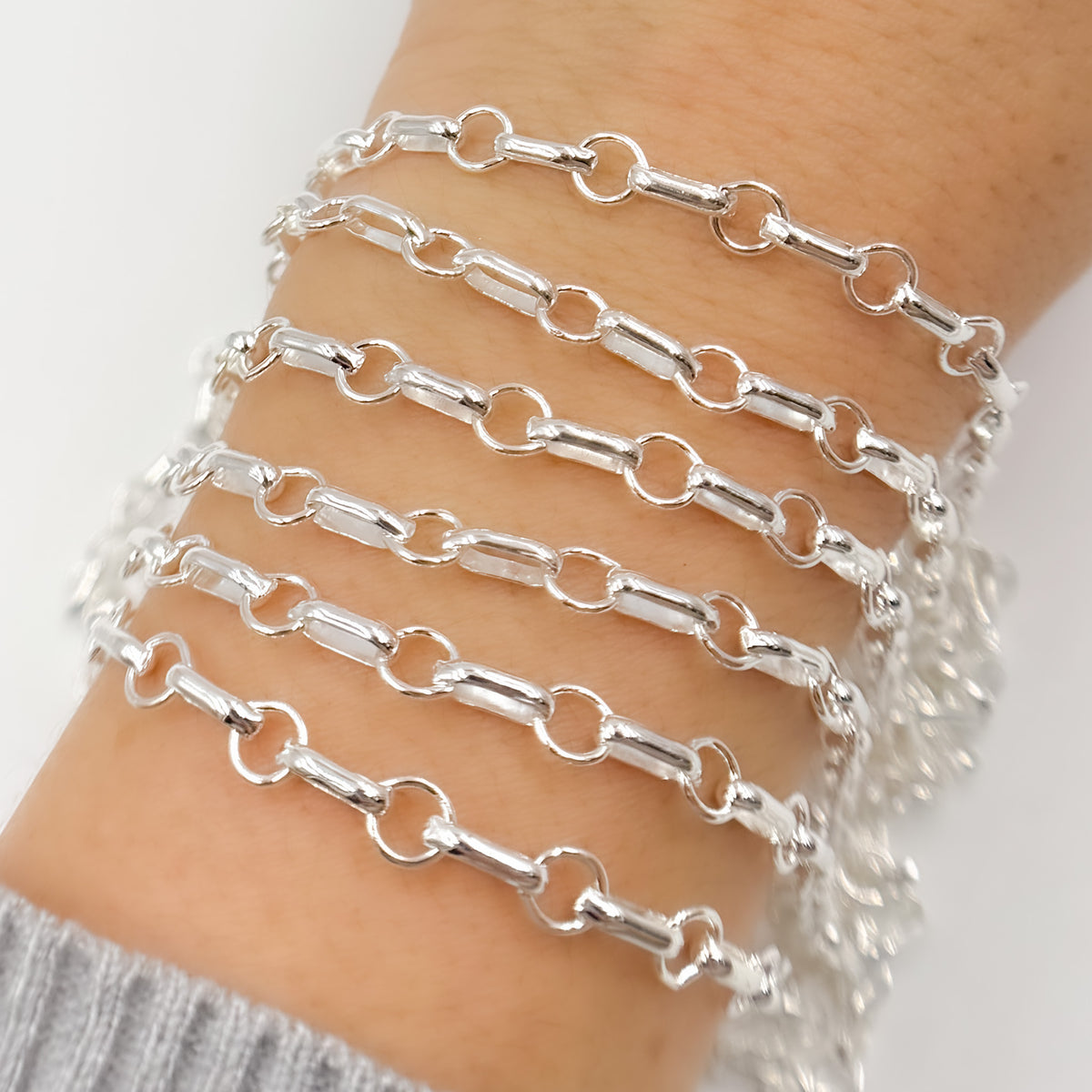 Sterling Silver Oval and Circle Links Cable Chain
