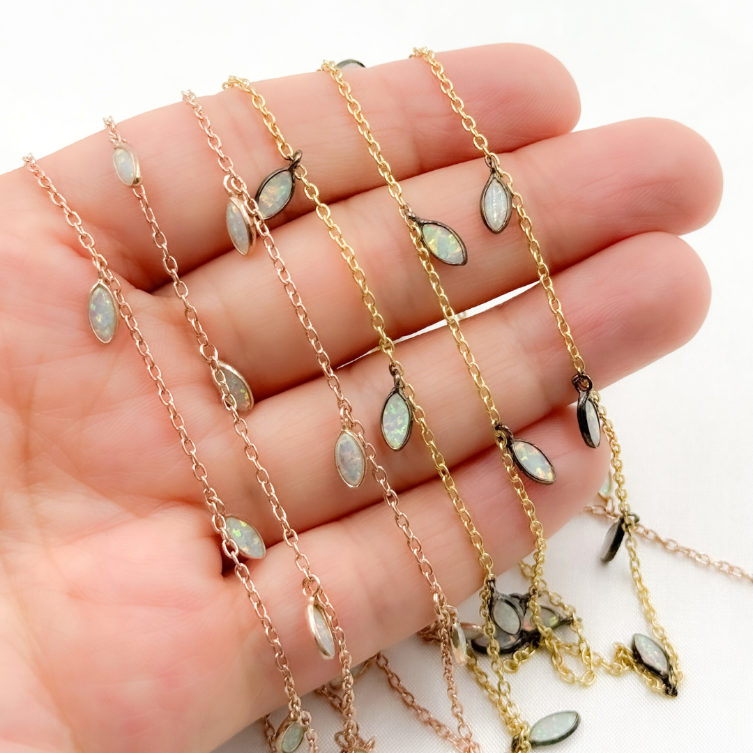 Created White Opal Marquise Shape Dangle Wire Chain