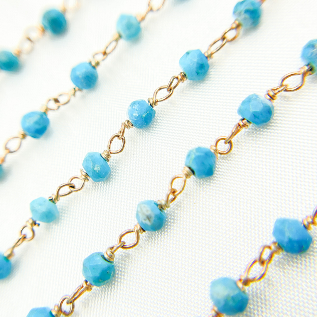 TRQ34. Turquoise Rose Gold Plated Wire Chain.