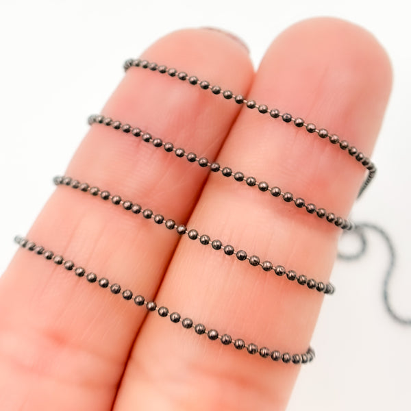 Black Rhodium Sterling Silver Diamond Cut Ball Chain