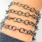 Load image into Gallery viewer, V270BR. Black Rhodium  Sterling Silver Round Link Chain
