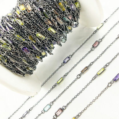 Multi Color Cubic Zirconia Rectangular Shape Connected Chain