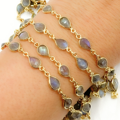 Labradorite Pear Shape Bezel Gold Plated Wire Chain.