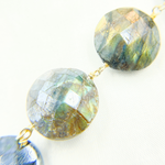 Load image into Gallery viewer, Coated Labradorite Coin Shape Gold Plated Wire Chain. CLB19
