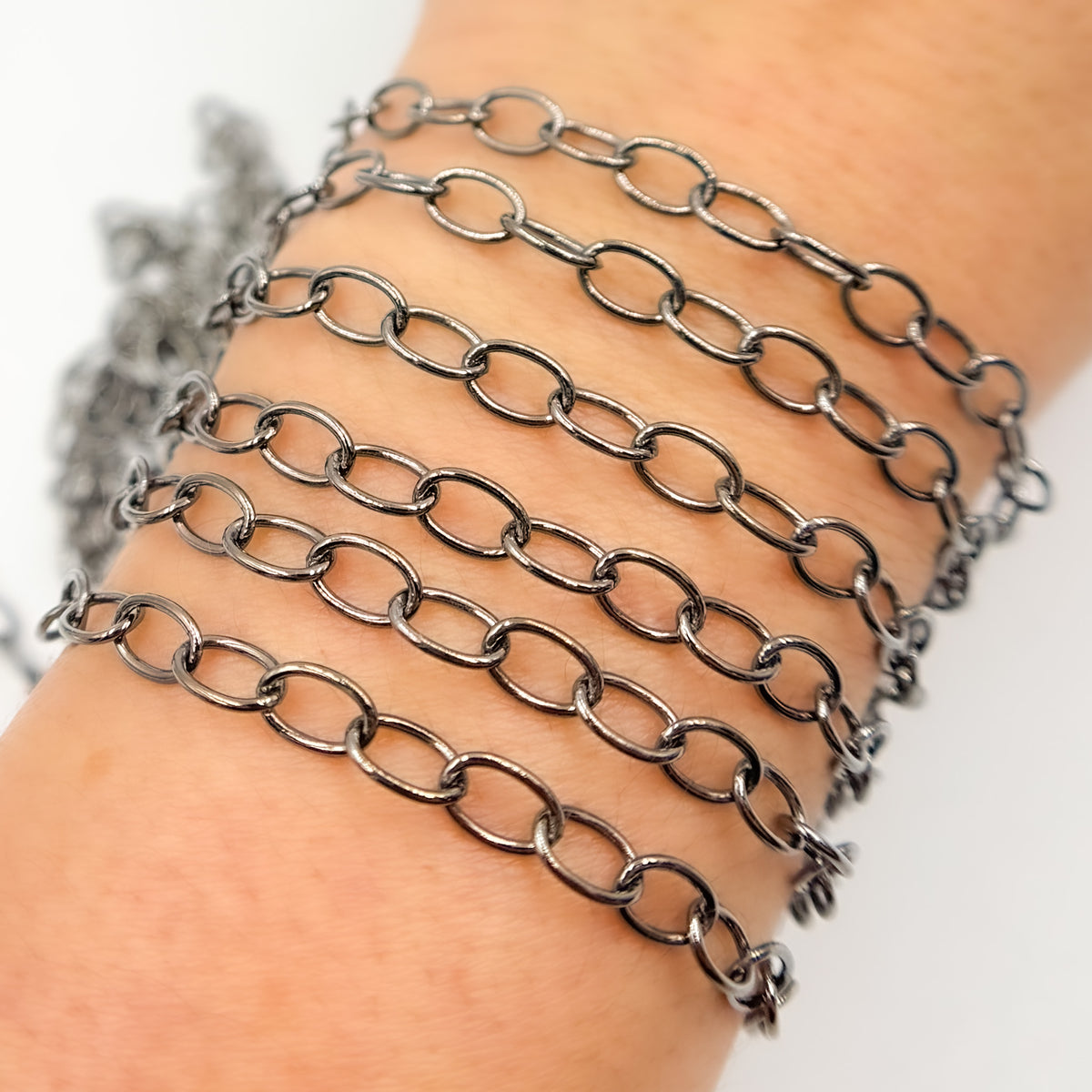 V193BR. Black Rhodium Sterling Silver Smooth Oval Link Chain