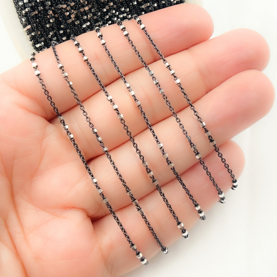 Black Rhodium 925 Sterling Silver Satellite 3 Cubes Chain
