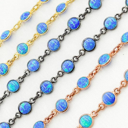 Created Blue Opal Round Shape Connected Chain