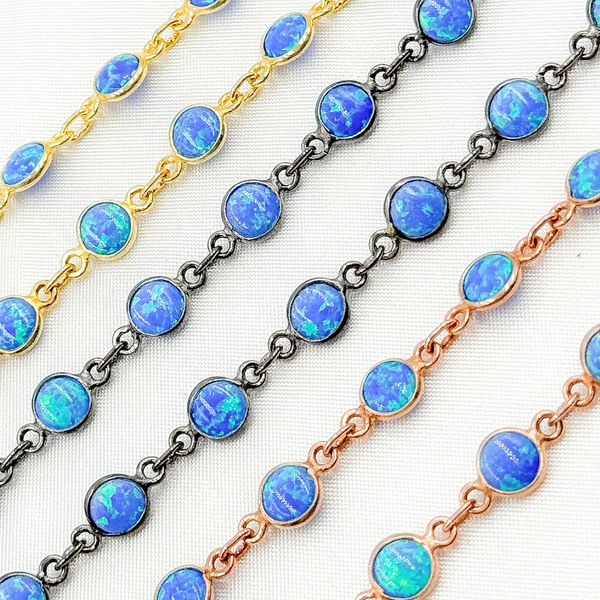 Created Blue Opal Round Shape Connected Chain