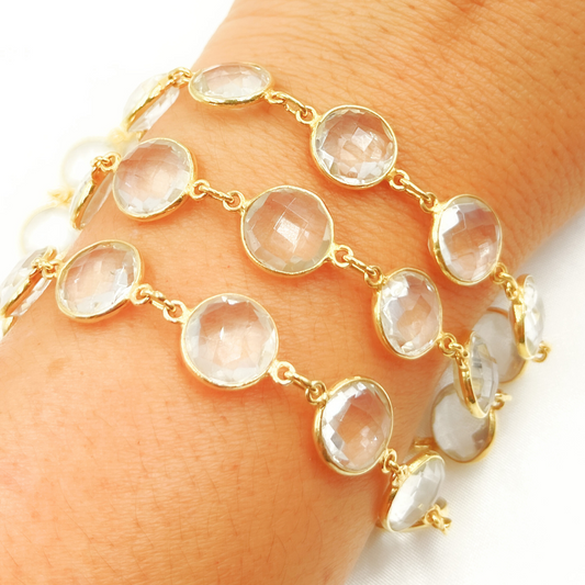 Crystal Round Shape Bezel Gold Plated Wire Chain