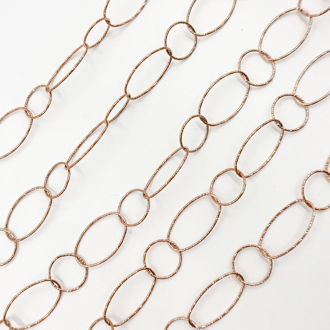 Y32RGP. Rose Gold Plated Silver Diamond Cut Round and Oval Link Chain