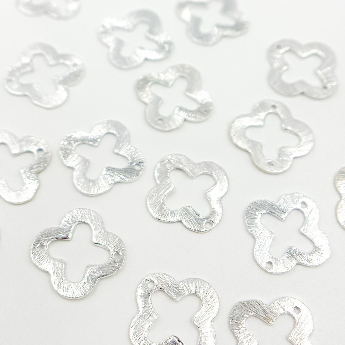 15MM White Sterling Silver Brushed Flower Connector
